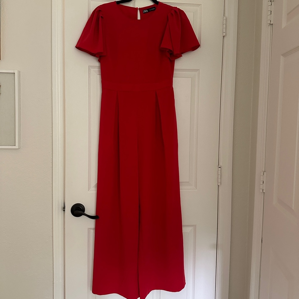 Red Zara short sleeve jumpsuit